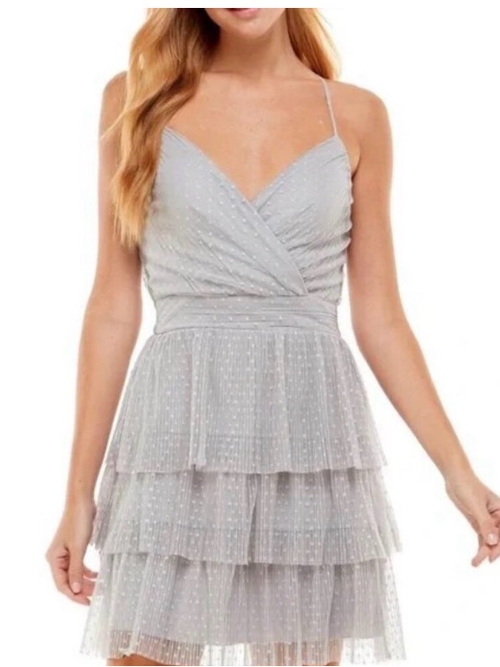 City Studio Silver Gray Swiss Dot Tiered Party Dress Size 1